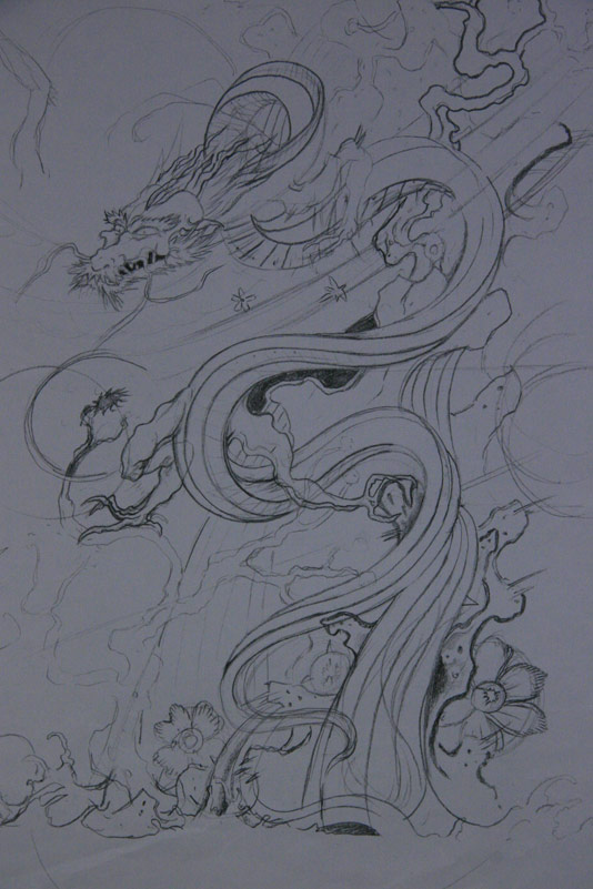  Depicts the final sketch copy to be stencilled for the tattoo design