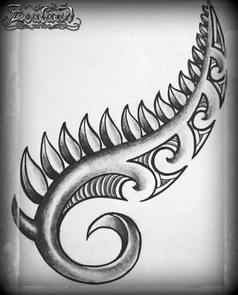 anaalgesico Maori fern tattoo with koru swirls