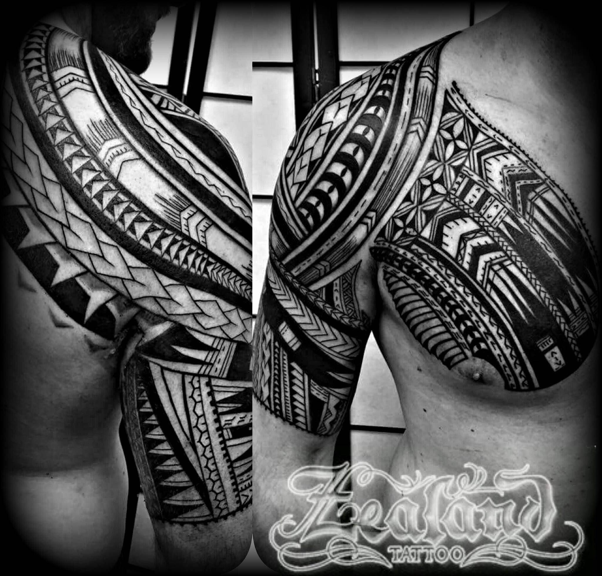 Haida style chest shoulder and upper arm tattoo